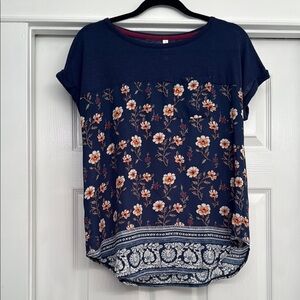 Xhilaration Floral Navy Women's Top Blouse